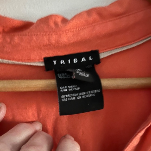 Tribal linen blend tunic with front pockets, mango, extra large - Picture 2 of 9